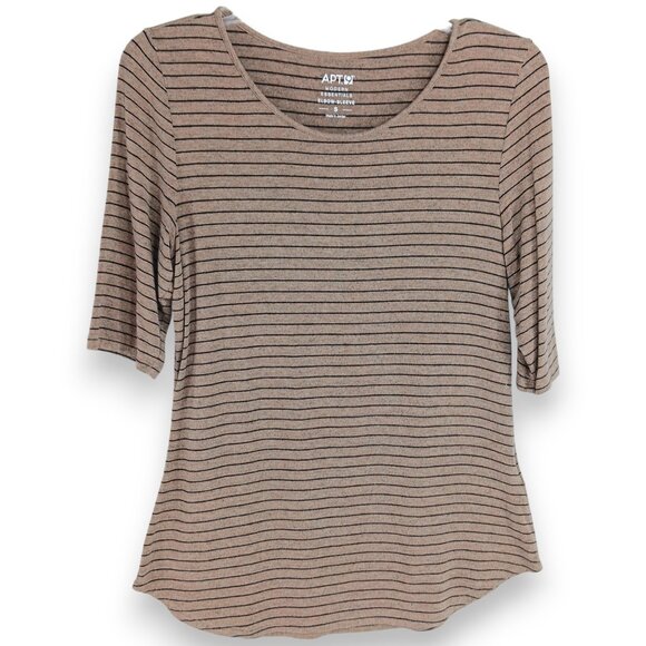 APT 9 Top- Women's- SMALL-Light Brown with Black Stripes-3/4 Sleeve-Pull over - Picture 2 of 7